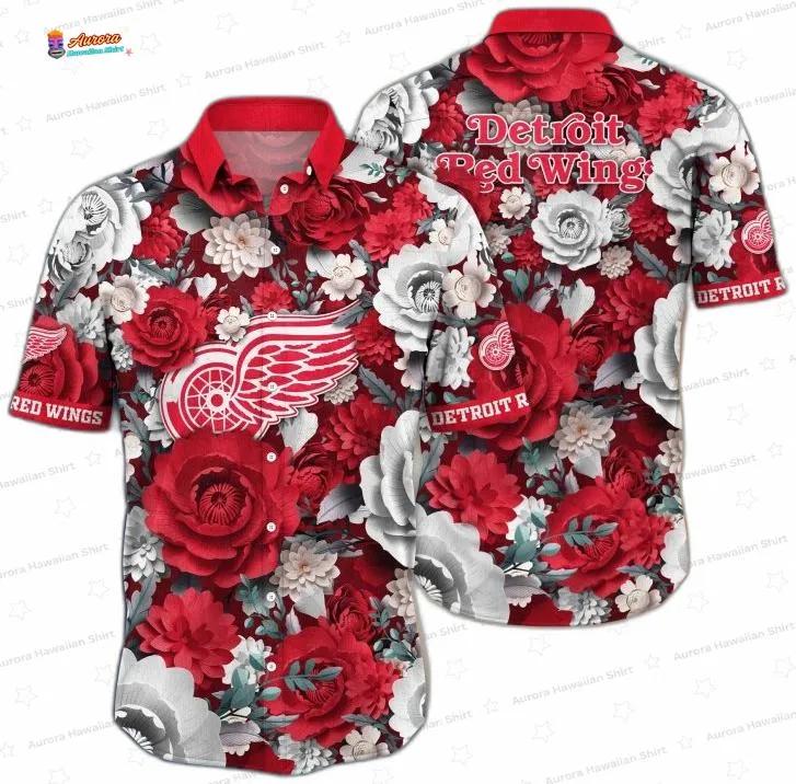 Detroit Red Wings Floral Majesty Hawaiian Shirt for Hockey Fans Detroit Red Wings Floral Majesty Hawaiian Shirt for Hockey Fans