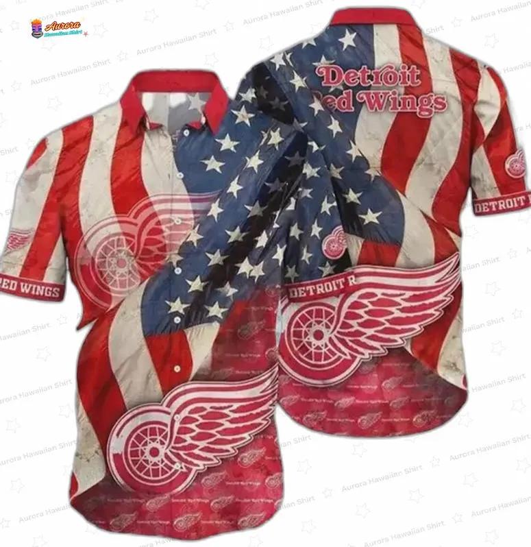 Stars Stripes Game Day Detroit Red Wings Hawaiian Shirts Stars Stripes Game Day Detroit Red Wings Hawaiian Shirts