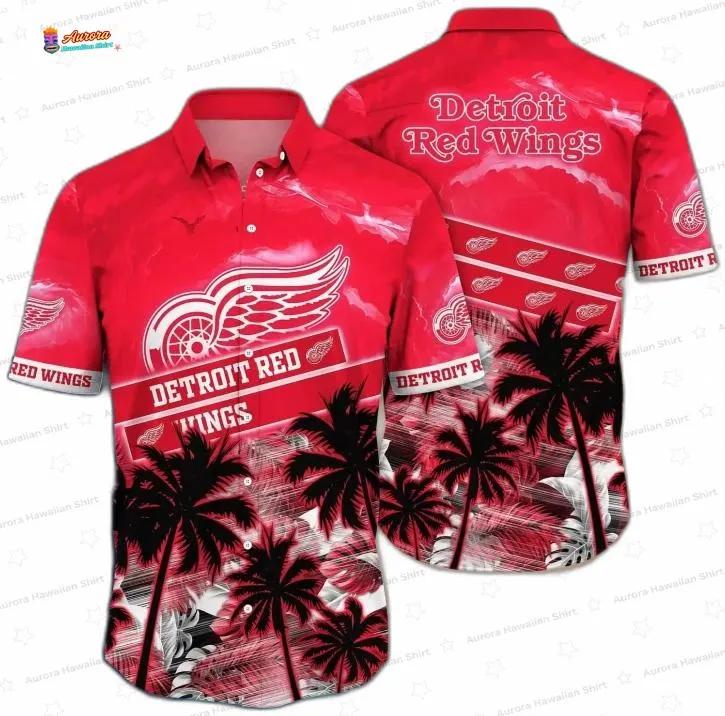 Red Sunset Palm Detroit Red Wings Hawaiian Shirt – Tropical Design Red Sunset Palm Detroit Red Wings Hawaiian Shirt – Tropical Design