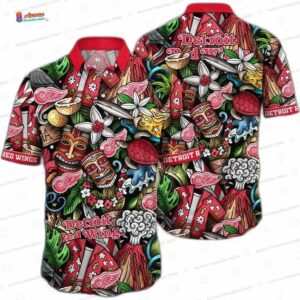 Red Tiki Volcano Detroit Red Wings Hawaiian Shirt – Tropical Hockey Style