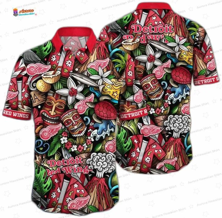 Red Tiki Volcano Detroit Red Wings Hawaiian Shirt – Tropical Hockey Style Red Tiki Volcano Detroit Red Wings Hawaiian Shirt – Tropical Hockey Style