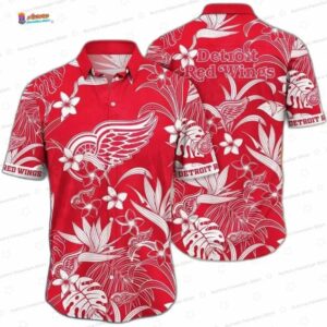 Red Monstera Floral Detroit Red Wings Hawaiian Shirt