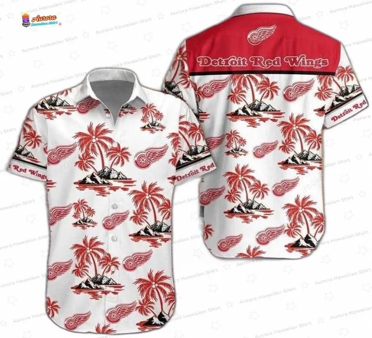 Red Palm Island Detroit Red Wings Hawaiian Shirt Red Palm Island Detroit Red Wings Hawaiian Shirt