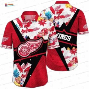 Red Floral Pineapple Detroit Red Wings Hawaiian Shirt