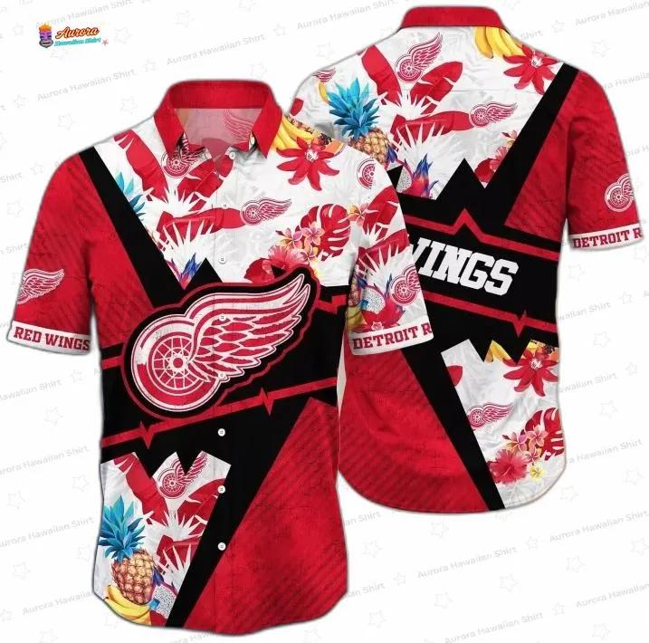 Red Floral Pineapple Detroit Red Wings Hawaiian Shirt Red Floral Pineapple Detroit Red Wings Hawaiian Shirt