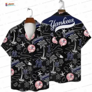 Black Tropical Adventure New York Yankees Hawaiian Shirt, Vacation Aloha Button-Up