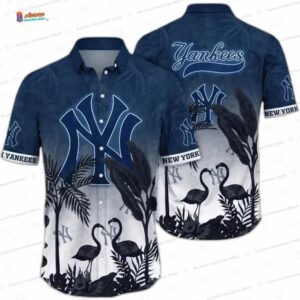 Tropical Flamingo New York Yankees Hawaiian Shirt, Navy Vacation Style