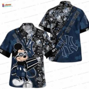 Tropical Mickey New York Yankees Hawaiian Shirt, Coastal Breeze Aloha Button-Up