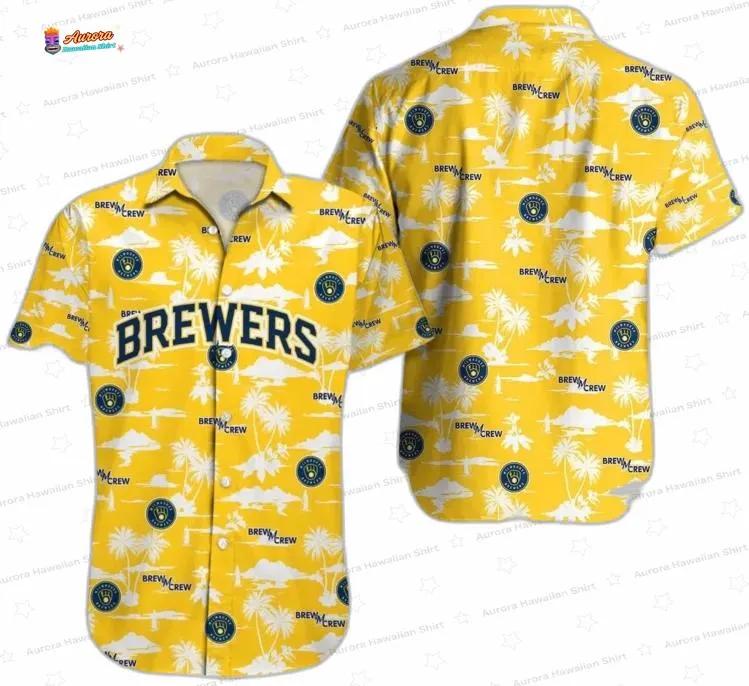Golden Palm Silhouette Milwaukee Brewers Hawaiian Shirts Golden Palm Silhouette Milwaukee Brewers Hawaiian Shirts