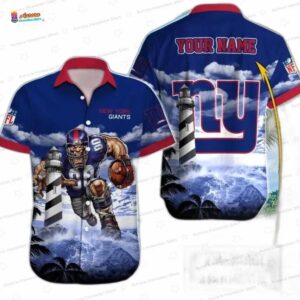 Custom Lighthouse Glory New York Giants Hawaiian Shirt, Ocean Game Day