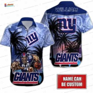 Custom Storm Tackle New York Giants Hawaiian Shirt, Palm Thunder