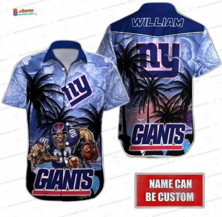 Custom Storm Tackle New York Giants Hawaiian Shirt, Palm Thunder Custom Storm Tackle New York Giants Hawaiian Shirt, Palm Thunder