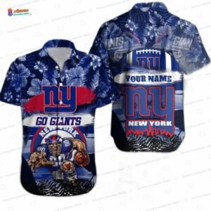 Custom Victory Blooms New York Giants Hawaiian Shirt, Palm Game Day