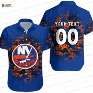 Custom NY Islanders Graffiti Navy Hawaiian Shirt, Beach Number Button-Up