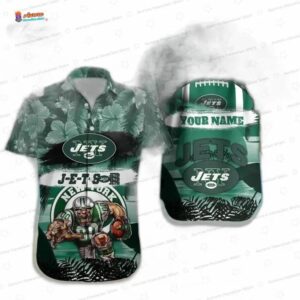 Custom New York Jets Warrior Tropical Hawaiian Shirt, Personalized Game Day Vacation Gift