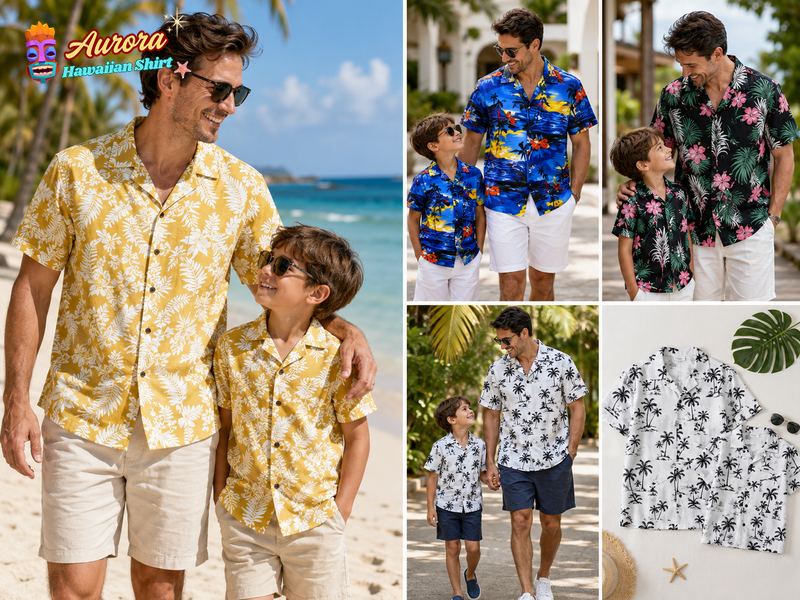 dad and son matching hawaiian shirts 3